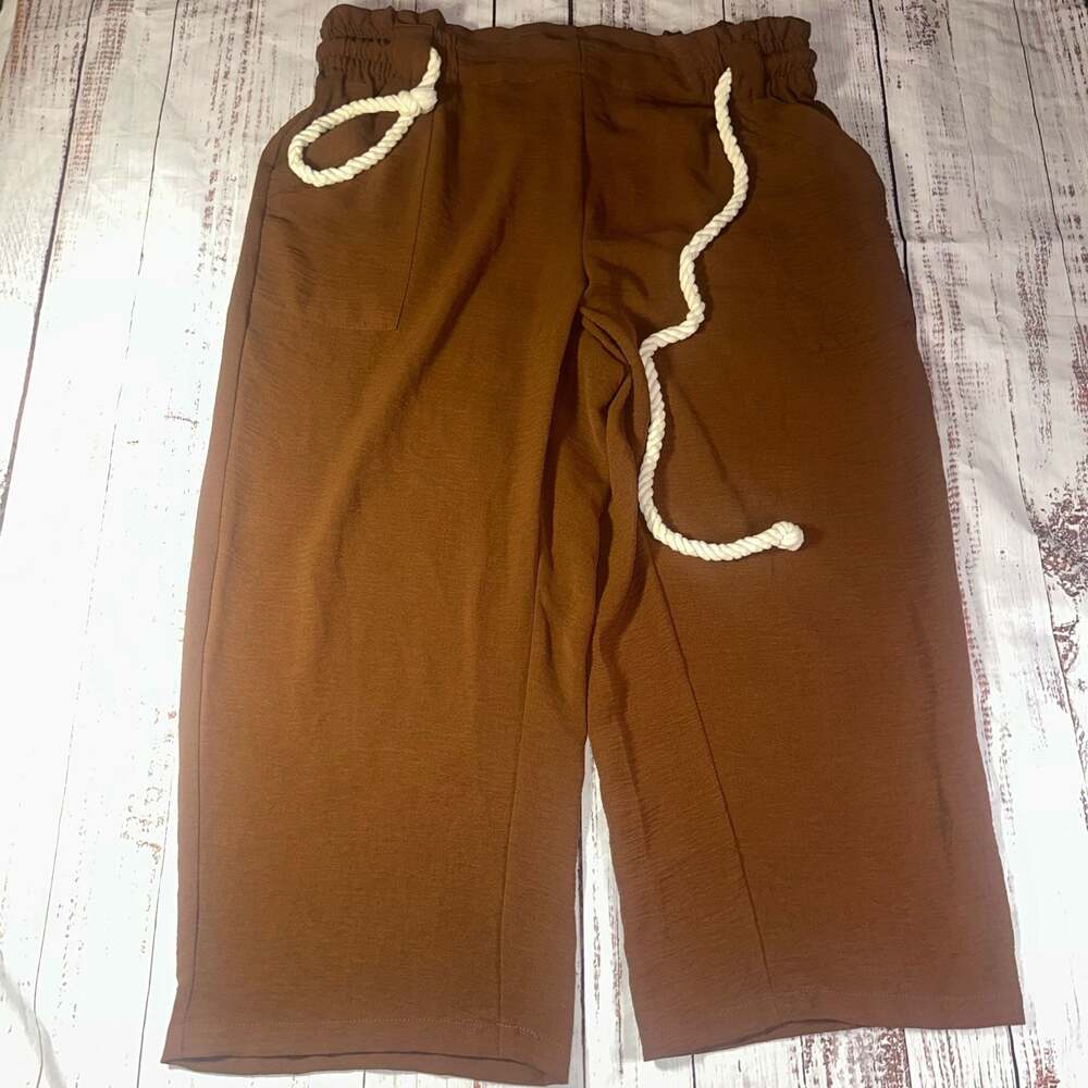 Rachel Zoe Brown Paperbag Waist Wide Leg Crop Pants Size 1X